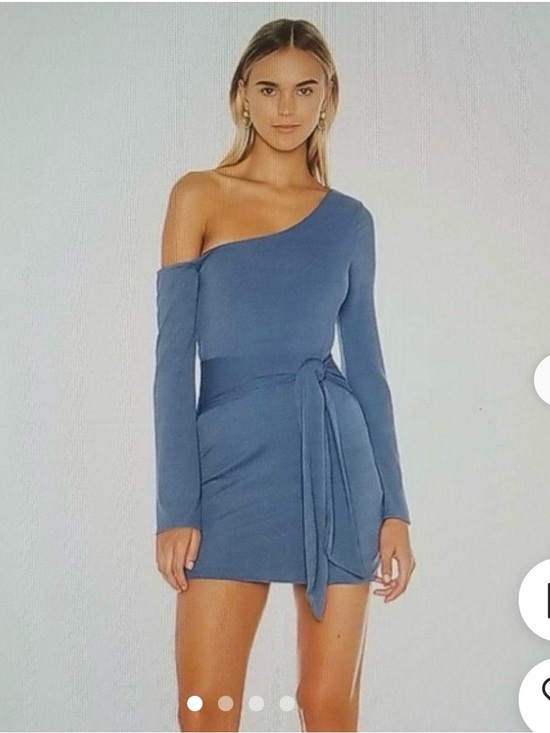 Privacy Please Dresses & Skirts - Privacy Please Chloe One-Shoulder Steel Blue Wrap Mini Dress